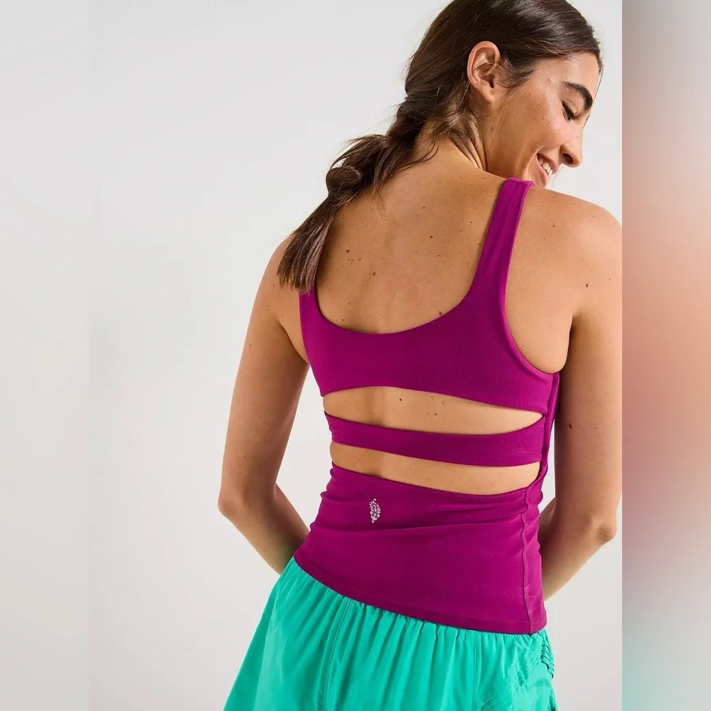 New Free People FP Movement Never Better Mulberry Long Tank Top Bra Shirt sz L - Picture 2 of 7